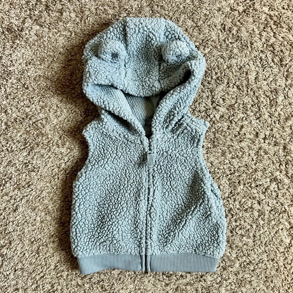 Carter's‎ I Baby Bear Hoodie Vest Bodysuit Set I Size 6M I Blue Gray Striped